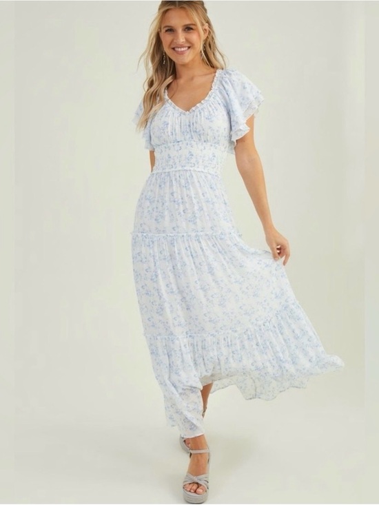 Altar'd State Dresses & Skirts - Altar'd State Light Blue Floral Tiered Maxi Dress